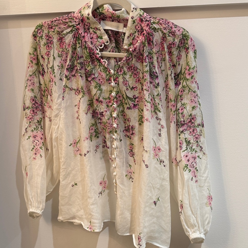Zimmermann Pink and Cream Floral Blouse
